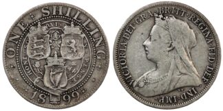 Great Britain 1899 Shilling Victoria Old Head S-3940A Sterling Silver Coin