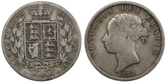 Great Britain 1881 Halfcrown Victoria Young Head S-3889 Sterling Silver Coin