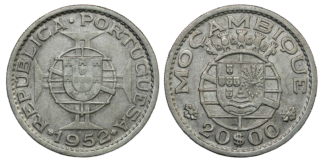 Mozambique 20 Escudos 1952 World Silver Coin KM#80