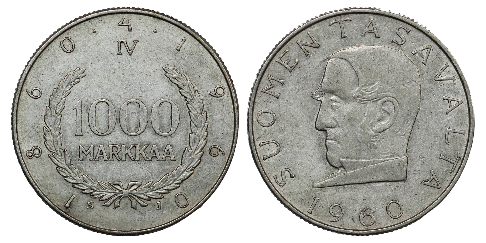 Finland Republic 1000 markkaa 1960 World Silver Coin KM#43