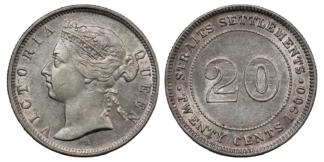 Straits Settlements 20 Cent 1900-H KM# 12 World Silver Coin