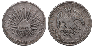 Mexico Silver 8 reales Republican issue 1863 KM 377.8 World Coin