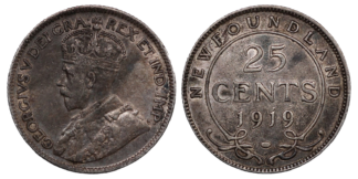 Newfoundland Silver 25 cents King George V 1919 KM#17 World Coin