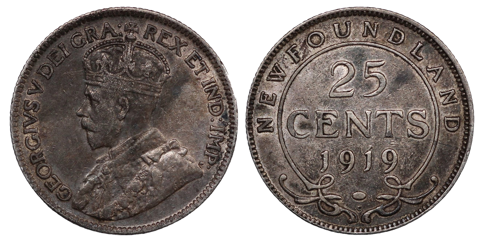 Newfoundland Silver 25 cents King George V 1919 KM#17 World Coin