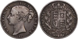 Great Britain 1845 Crown Victoria Young Head S-3882 Silver Coin