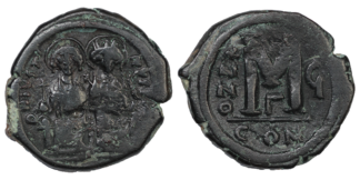 Ancient Coin Byzantine Follis Justin AD 570-571 Sear 360
