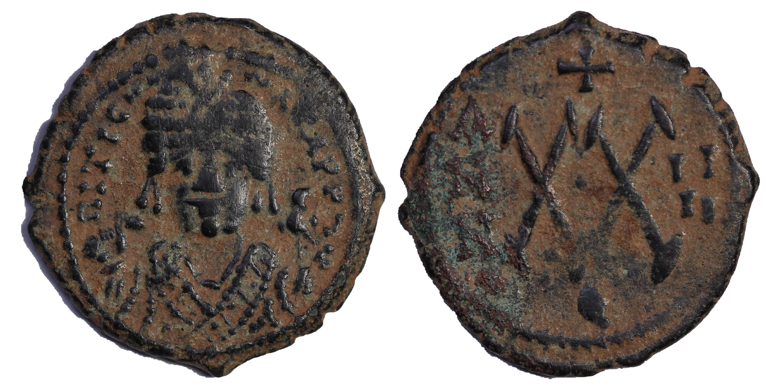 Ancient Coin Byzantine Half Follis Maurice AD 585-586 Sear 534