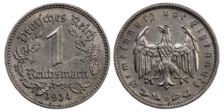 Germany WW2 1 Reichsmark No portrait 1934 Jaeger 354 Coin