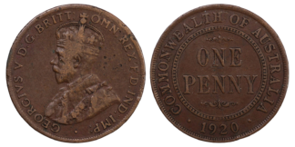 Australia Penny Dot ABOVE Lower Scroll 1920 - Rare Type