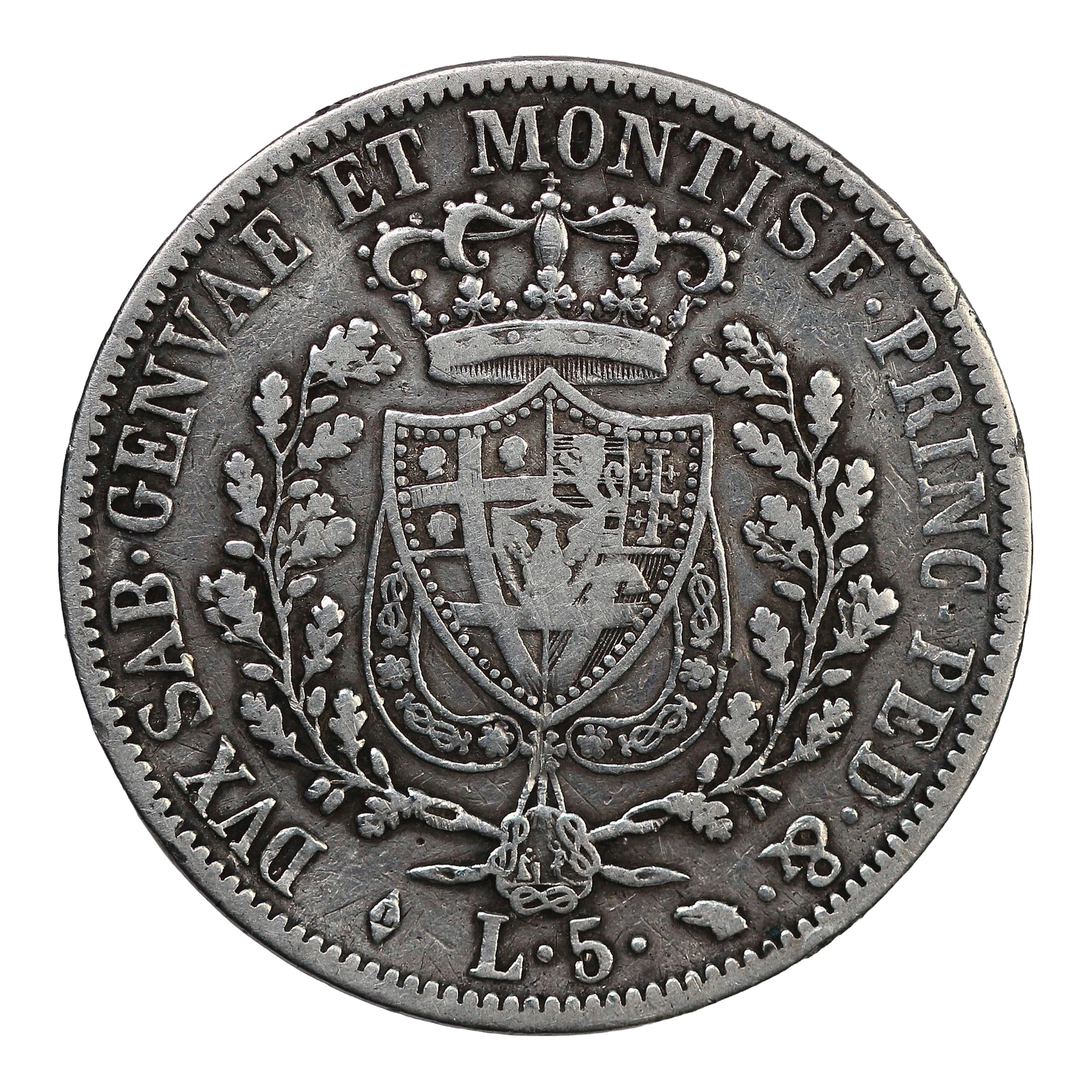 Kingdom of Sardinia Silver 5 Lire Carlo Felice 1828 KM 116.1 (Sardinia) - Image 3