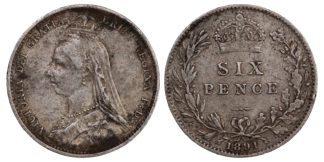 United Kingdom Silver Sixpence Queen Victoria 1891 S.3929