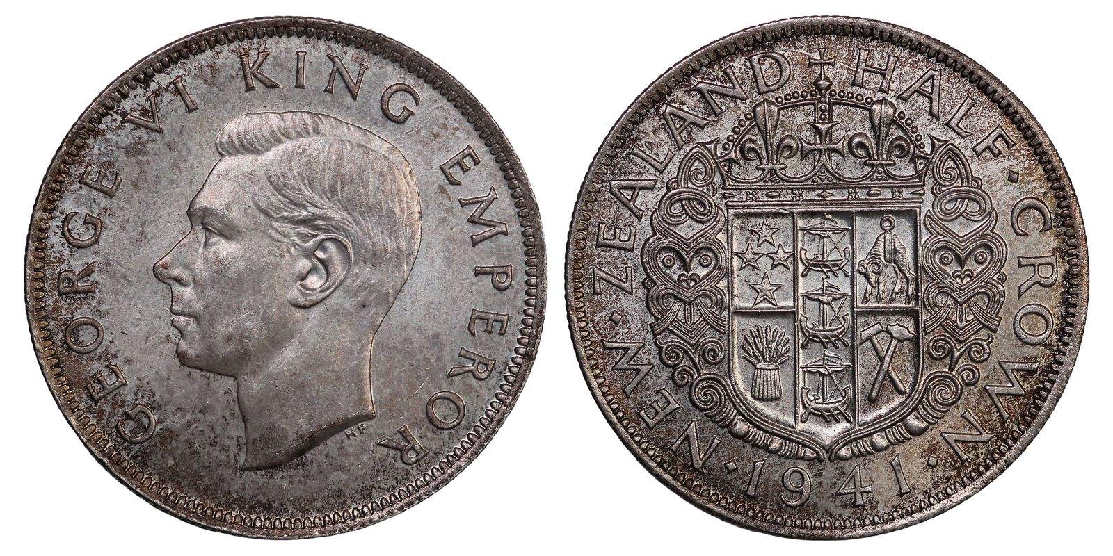 New Zealand Silver Half Crown George VI 1941 KM# 11