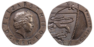 United Kingdom Undated 20 Pence Error Mule Coin