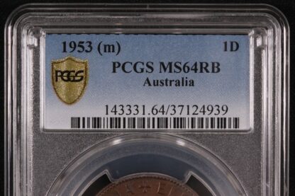 PCGS Graded MS64RB - Australia 1953(m) 1D Penny Uncirculated Coin - Image 3