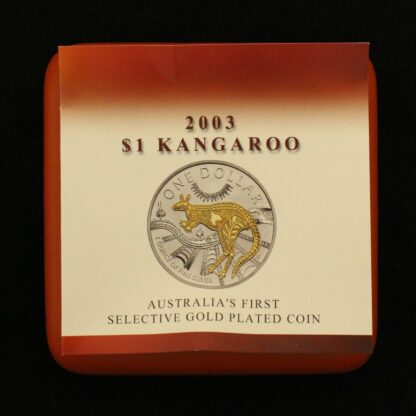 2003 Australia $1 Kangaroo Silver Dollar - 1oz Gold Plated Silver Proof Coin - Image 3