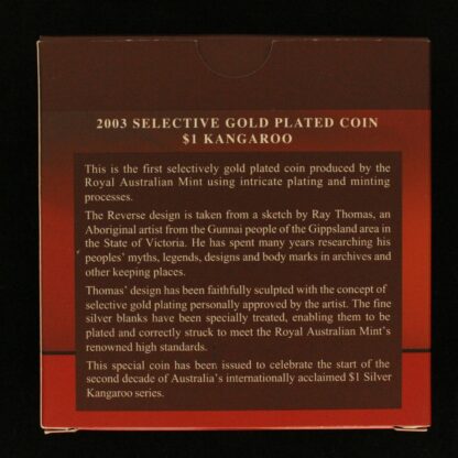 2003 Australia $1 Kangaroo Silver Dollar - 1oz Gold Plated Silver Proof Coin - Image 8