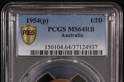 PCGS Graded MS64RB - Australia 1954(p) 1/2D Half Penny Uncirculated World Coin - Image 3