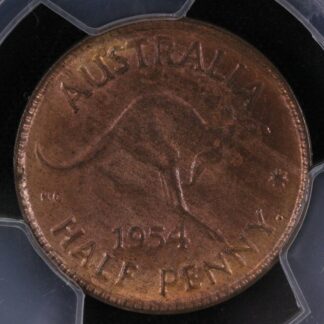 PCGS Graded MS64RB - Australia 1954(p) 1/2D Half Penny Uncirculated World Coin