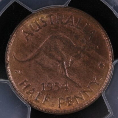 PCGS Graded MS64RB - Australia 1954(p) 1/2D Half Penny Uncirculated World Coin