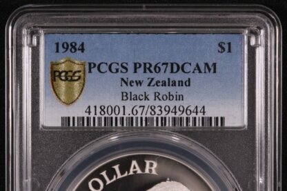 PCGS Graded PR67DCAM - New Zealand 1984 $1 Black Robin Proof Silver Coin - Image 3