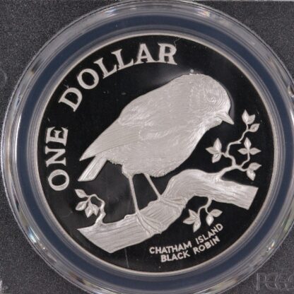 PCGS Graded PR67DCAM - New Zealand 1984 $1 Black Robin Proof Silver Coin